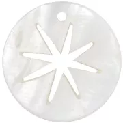 Pendente rotondo in madreperla, 20 mm motivo Stella Polare traforata - Naturale x1