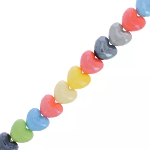 Perline a cuore in ceramica 13,5x16 mm - Multicolore x30cm