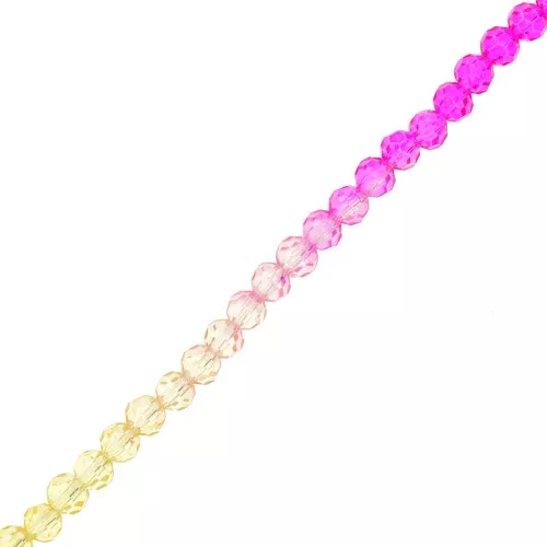 Perline tonde sfaccettate 4 mm - Tie and dye - Fucsia - Rosa - Giallo x35cm