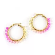 Perline tonde sfaccettate 4 mm - Tie and dye - Fucsia - Rosa - Giallo x35cm