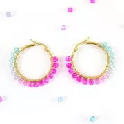 Perline tonde sfaccettate 4 mm - Tie and dye - Azzurro - Lilla - Fucsia x34cm