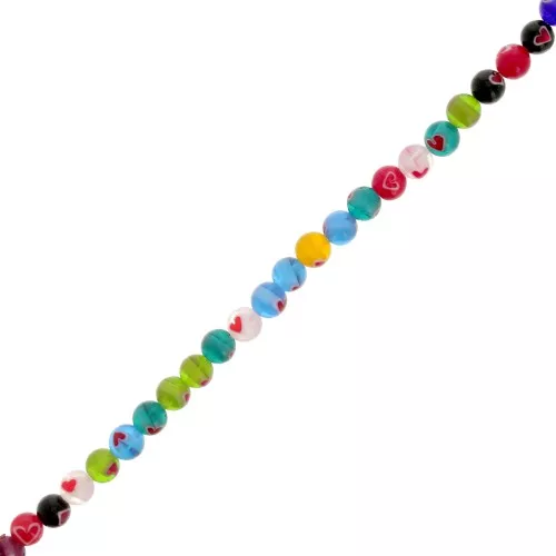 Perle di vetro Millefiori 6 mm - Cuore - Multicolore x37cm