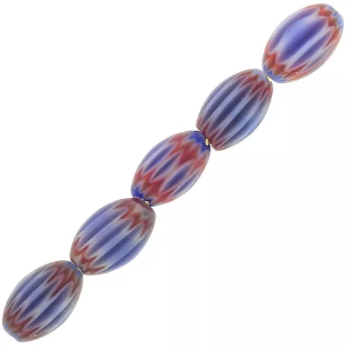 Perline chevron in vetro 4x7 mm - Blu scuro - Rosso x6