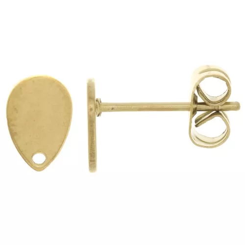 Orecchini perno goccia 8x5 mm con foro - Acciaio inossidabile 304 dorato x2