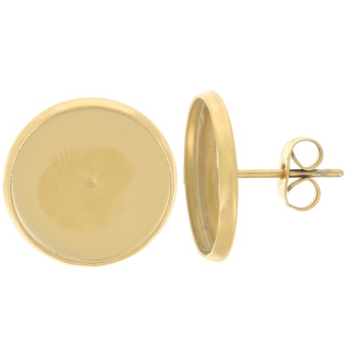 Orecchini perno per cabochon a dorso piatto da 14 mm - Acciaio inox304 dorato x2