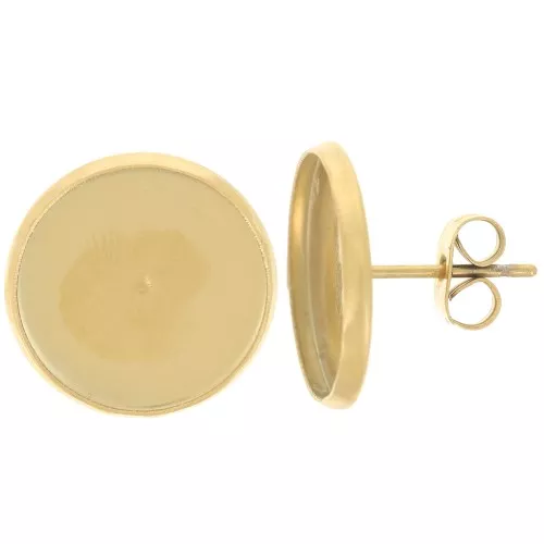 Orecchini perno per cabochon a dorso piatto da 14 mm - Acciaio inox304 dorato x2