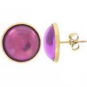 Orecchini perno per cabochon a dorso piatto da 14 mm - Acciaio inox304 dorato x2