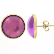 Orecchini perno per cabochon a dorso piatto da 14 mm - Acciaio inox304 dorato x2