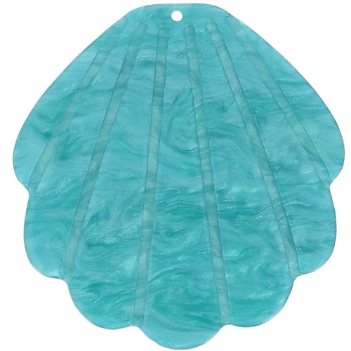 Pendente conchiglia in acetato 50x48 mm - Perla blu pavone x1