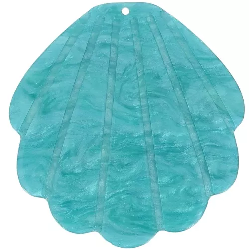 Pendente conchiglia in acetato 50x48 mm - Perla blu pavone x1
