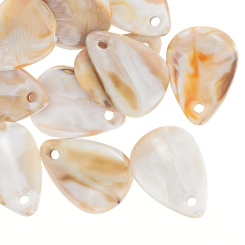 Zecchini petalo di fiore curvo 17mm in acrilico - Beige marmorizzato - Marrone x15