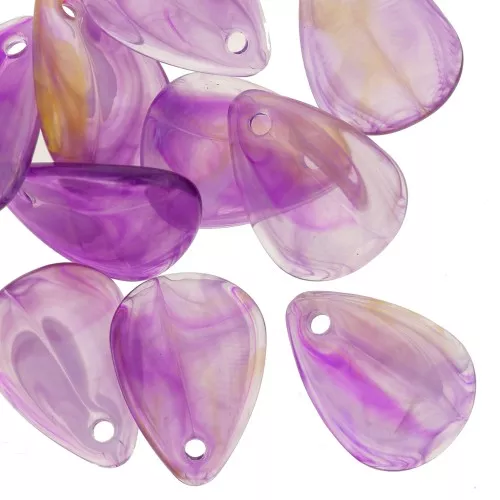 Zecchini petalo di fiore curvo da 17 mm in acrilico - Viola scuro marmorizzato x15