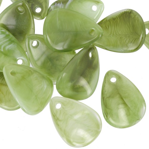 Zecchini petalo di fiore curvo da 17mm in acrilico-marmorizzato oliva - bianco x15