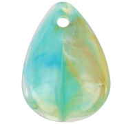 Zecchini petalo di fiore curvo da 17 mm in acrilico - Verde marmorizzato - Blu x15