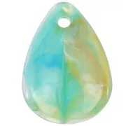 Zecchini petalo di fiore curvo da 17 mm in acrilico - Verde marmorizzato - Blu x15