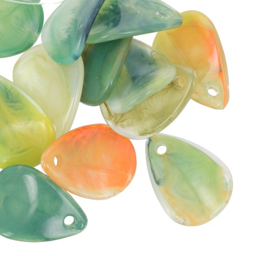 Zecchini petalo di fiore curvo da 17mm - verde marmorizzato - arancione x15