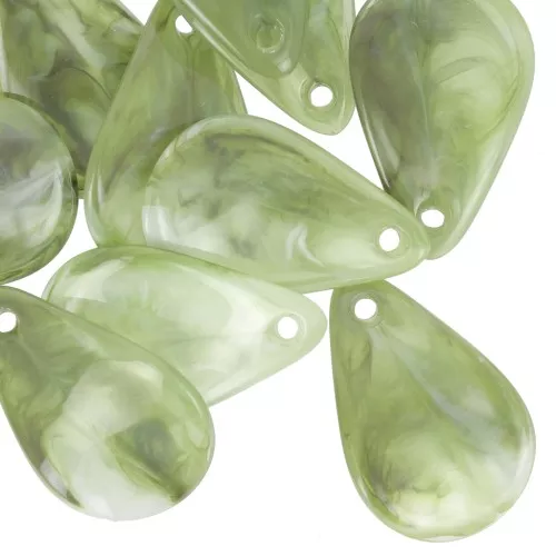 Zecchini petalo di fiore curvo da 24,5 mm marmorizzato oliva - bianco x6