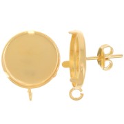 Orecchini perno per cabochon da 15 mm - retro aperto - dorato con oro fino x2
