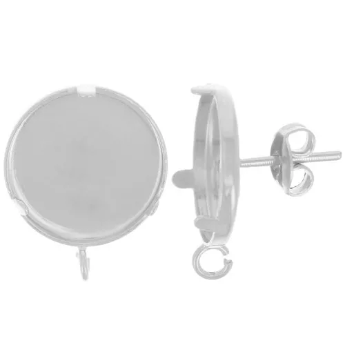 Orecchini perno per cabochon da 15 mm - retro aperto - placcatura in argento x2