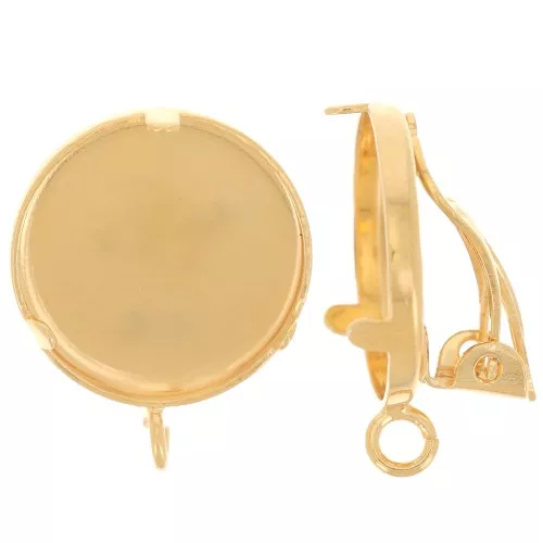 Clip orecchini per cabochon da 15 mm - dorso aperto - dorato con oro fino x2