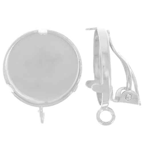 Clip orecchini per cabochon da 15mm anello aperto - Placcatura argento fine x2