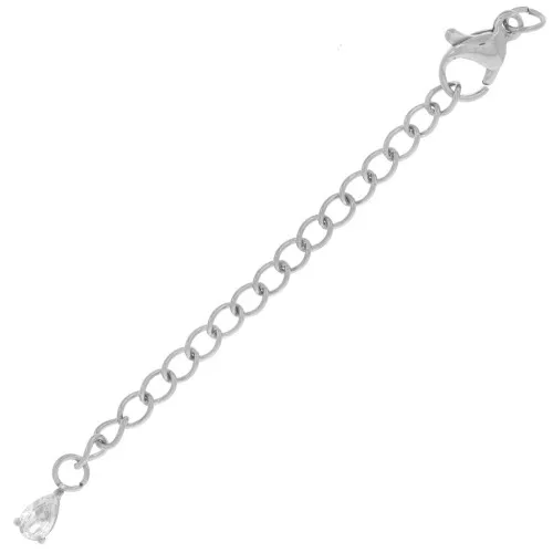Chiusura a moschettone da 10 mm con catena e goccia CZ - Acciaio inossidabile 304