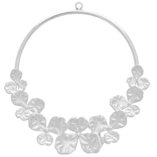 Pendente forma di cerchio da 38 mm con fiori - Acciaio inox 304L x1