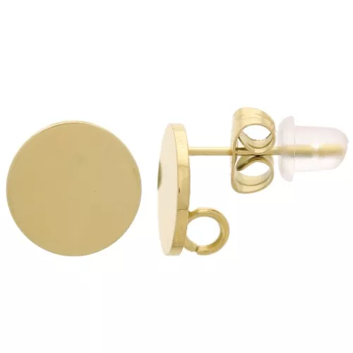 Orecchini perno per cabochon da 10mm anello aperto Acciaio inox316L dorato x2