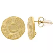 Orecchini perno martellati 15mm per cabochon 4mm acciaio inox304L dorato x2