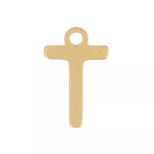 Ciondolo lettera alfabeto 7 mm - T - acciaio inox dorato x1