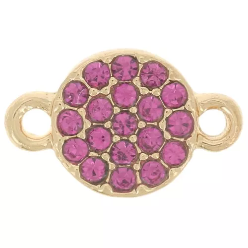 Distanziatore rotondo 7 mm con strass - Oro - Fucsia x1