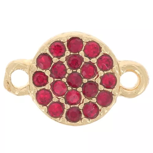 Distanziatore rotondo da 7 mm con strass - Oro - Rosso x1