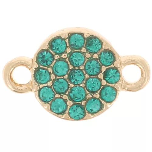 Distanziatore rotondo 7 mm con strass - Oro - Blu petrolio x1