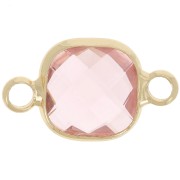 Distanziatore quadrato 15x9 mm in vetro sfaccettato - Oro - Rosa chiaro x1