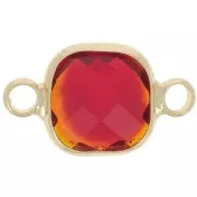 Distanziatore quadrato 15x9 mm in vetro sfaccettato - Oro - Rosso x1