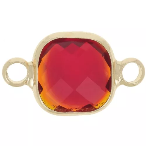 Distanziatore quadrato 15x9 mm in vetro sfaccettato - Oro - Rosso x1