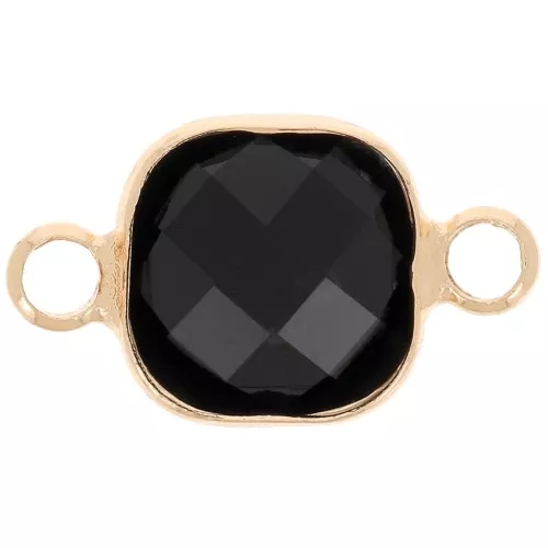 Distanziatore quadrato 15x9 mm in vetro sfaccettato - Oro - Nero x1