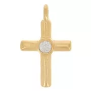 Ciondolo a croce 13x8 mm con ossido di zirconio - Dorato con oro fino - Cristallo x1