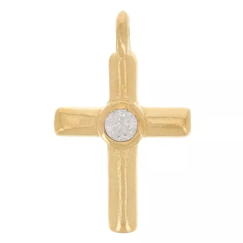 Ciondolo a croce 13x8 mm con ossido di zirconio - Dorato con oro fino - Cristallo x1