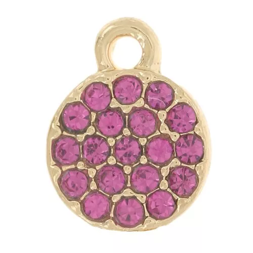 Ciondolo rotondo da 7 mm con strass - Oro - Fucsia x1