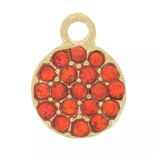 Ciondolo rotondo da 7 mm con strass - Oro - Arancione x1