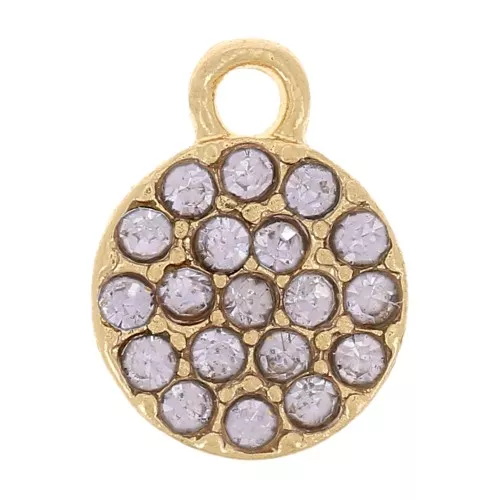 Ciondolo rotondo da 7 mm con strass - Oro - Lilla x1