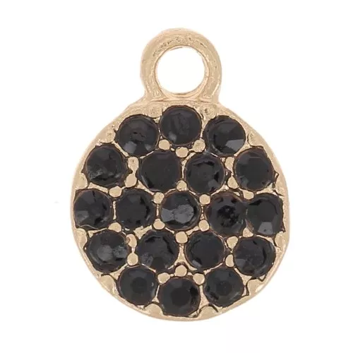 Ciondolo rotondo da 7 mm con strass - Oro - Nero x1