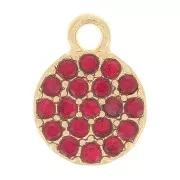 Ciondolo rotondo da 7 mm con strass - Oro - Rosso x1