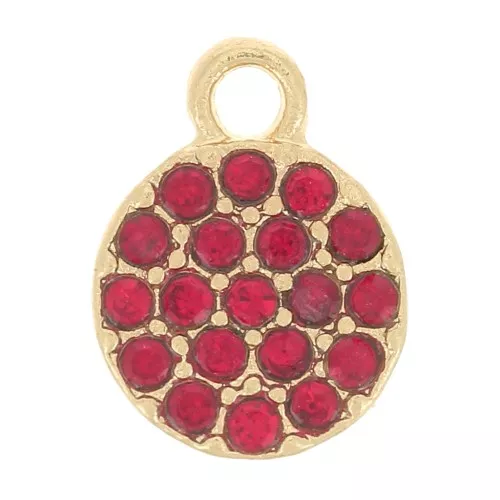 Ciondolo rotondo da 7 mm con strass - Oro - Rosso x1