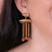 Ciondolo rotondo da 7 mm con strass - Oro - Rosso x1