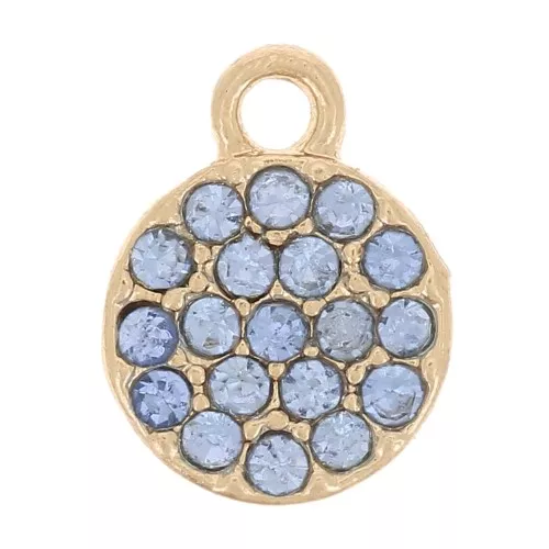 Ciondolo rotondo da 7 mm con strass - Oro - Azzurro x1