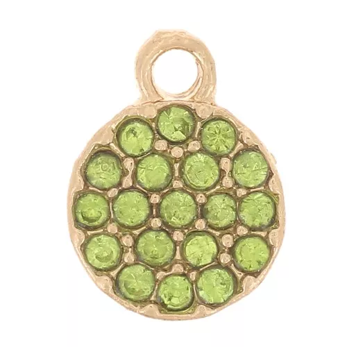 Ciondolo rotondo da 7 mm con strass - Oro - Verde chiaro x1