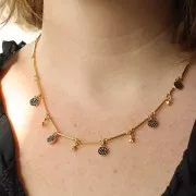 Ciondolo rotondo da 7 mm con strass - Oro - Cognac x1