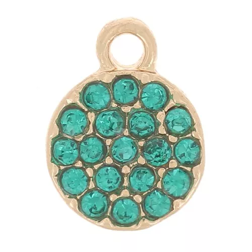 Ciondolo rotondo da 7 mm con strass - Oro - Blu petrolio x1